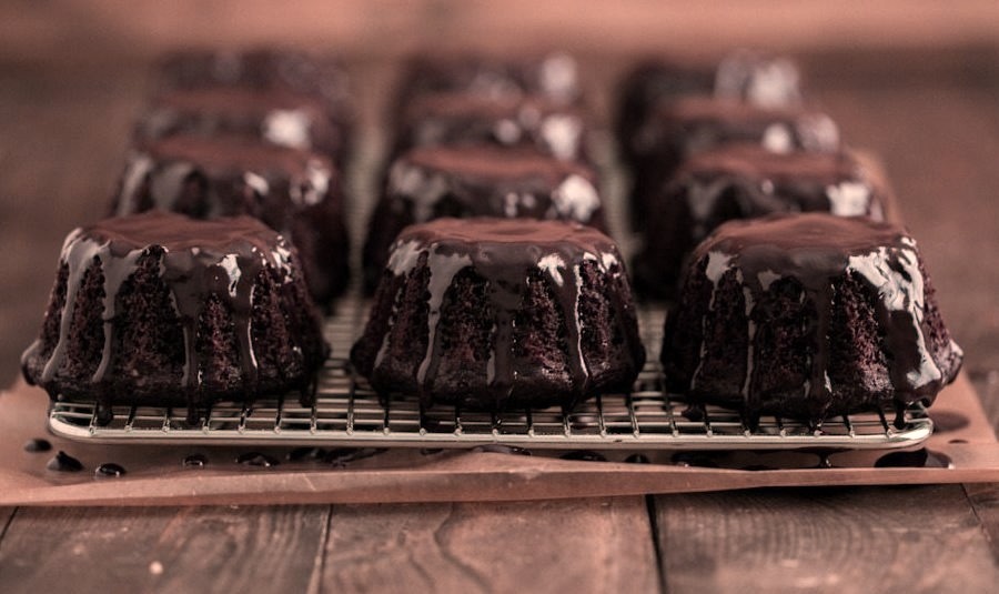 Mini Espresso Bundt Cakes with Dark Chocolate Ganache