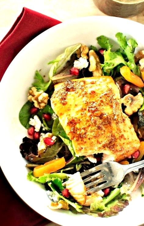 Glazed Salmon Winter Salad + Sweet Balsamic Vinaigrette